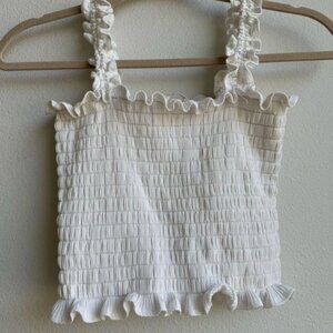 Reformation White Leonore Smocked Ruched Feminine Romantic Tank Top Size Large